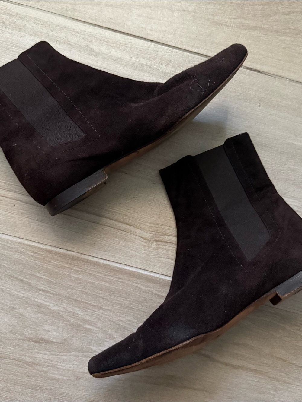 Manolo Blahnik Brown Suede Chelsea Elastic Ankle Block Almond Toe Boot 39 US 8.5